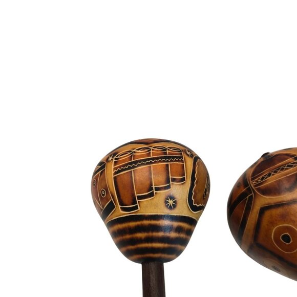 Vintage Gourd Maracas Hand Carved Folk Art Latin instrument Music Lover Gift art - Picture 6 of 14